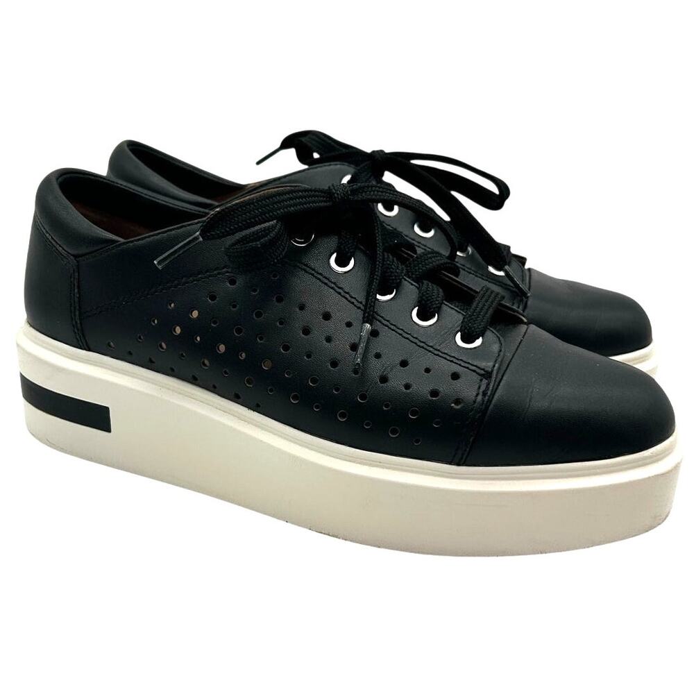 Linea Paolo Perforated Leather Sneakers Black Lace-Up Flatform Sole Size 7